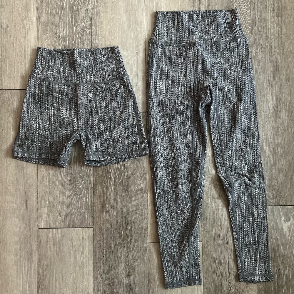 P'tula Gray Ribbed Leggings and Bike Shorts Set